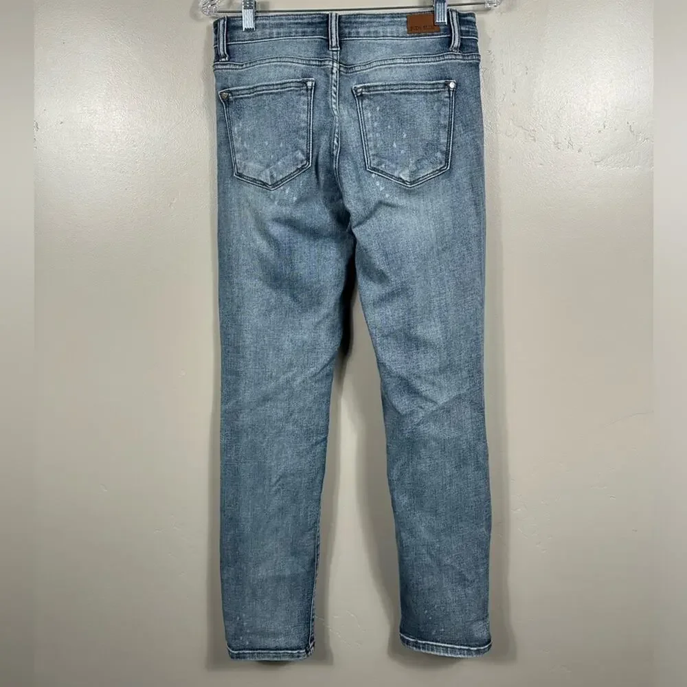 Judy Blue Destroyed Bleach Splattered Cuffed Boyfriend Jean Size 5/27 - Picture 5 of 9